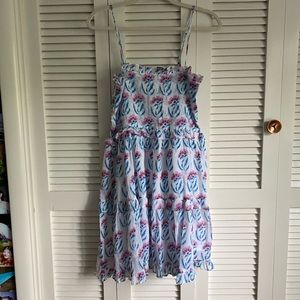 blue and purple patterned mini dress